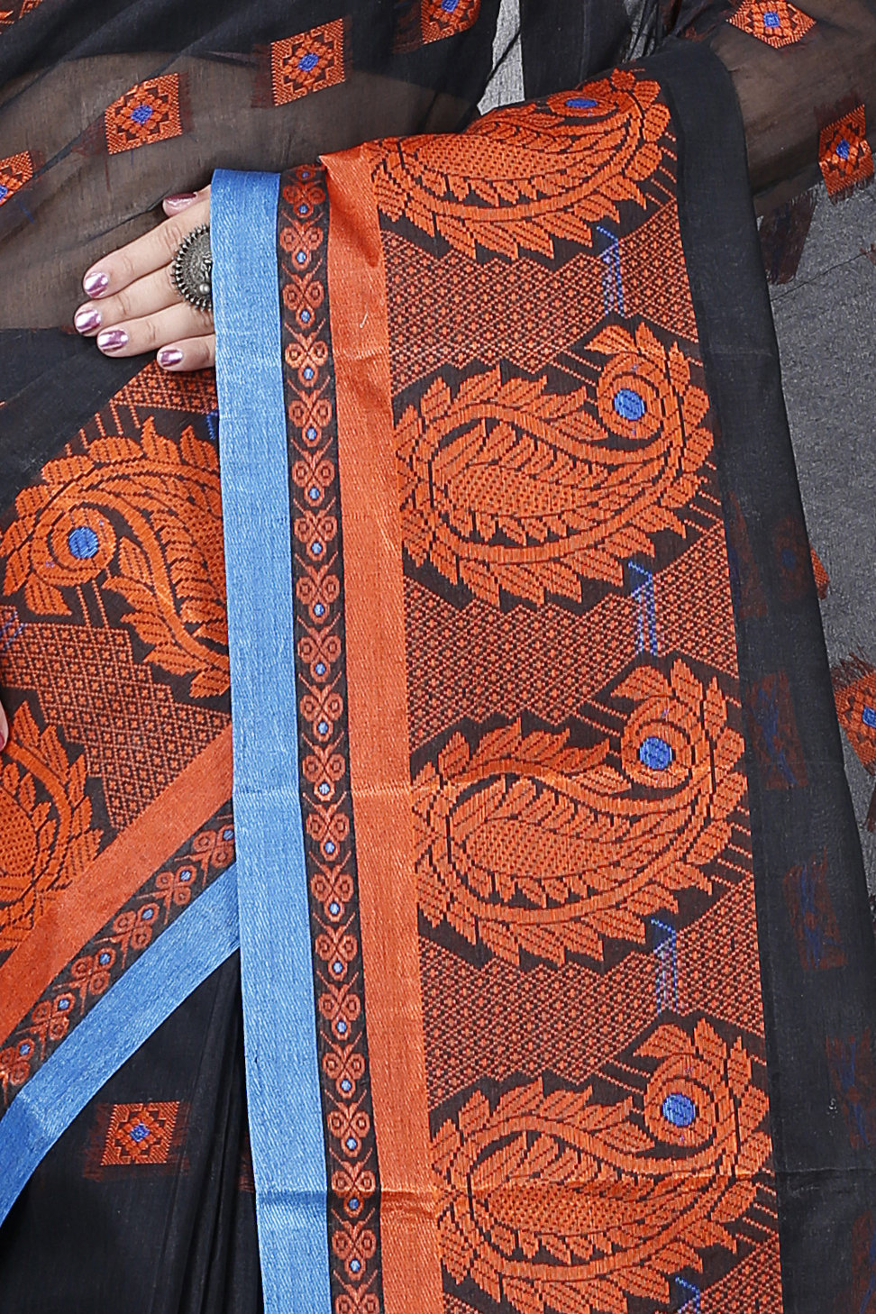 Black Pure Cotton Aloka Tant Saree (910)